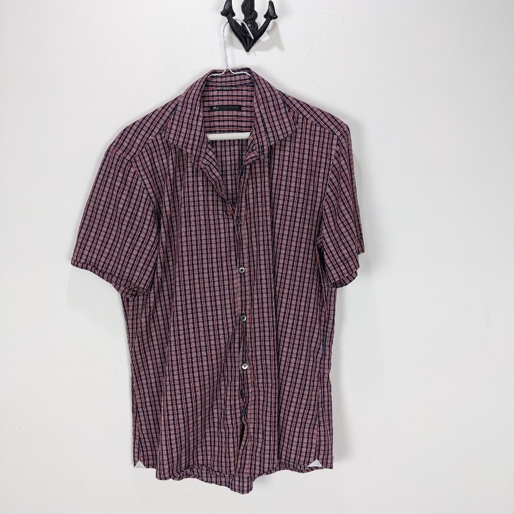 DANIELE ALESSANDRINI Plaid Short Sleeve Shirt Size 16 - Picture 9 of 10